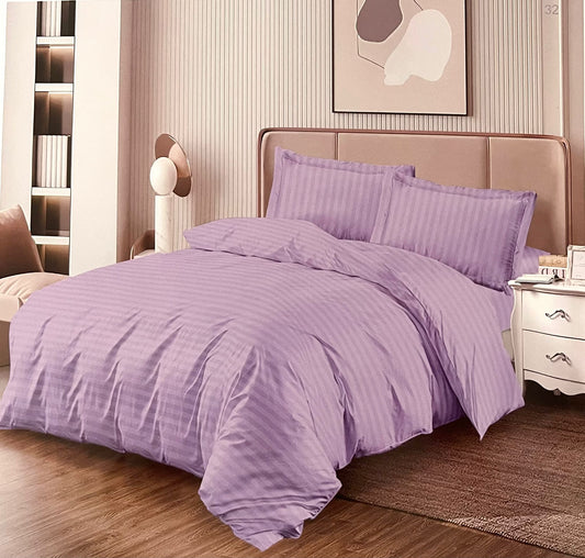 Lenjerie Damasc cu Elastic, pat dublu, 4 piese, Pucioasa, Lila