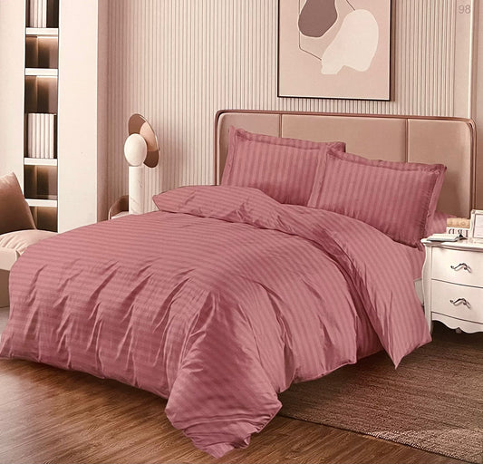 Lenjerie Damasc cu Elastic, pat dublu, 4 piese, Pucioasa, Roz Pal