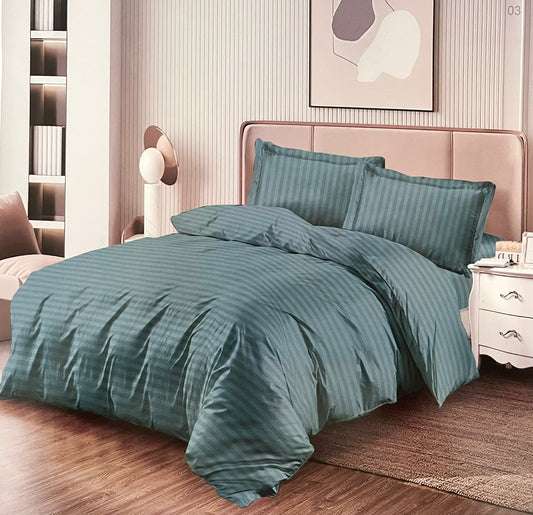 Lenjerie Damasc cu Elastic, pat dublu, 4 piese, Pucioasa, Turcoaz