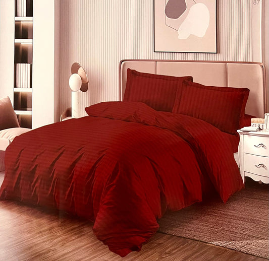 Lenjerie Damasc cu Elastic, pat dublu, 4 piese, Pucioasa, Roșie