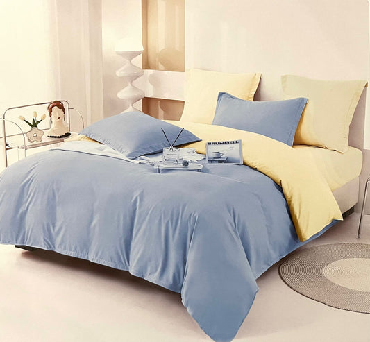 Lenjerie Finet cu Elastic, 2 fețe, pat dublu, 6 piese, Pucioasa, Albastru și Galben